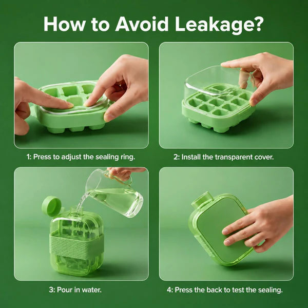 Leakproof Green Ice Cube Tray Bottle with Straw & Silicone Sleeve